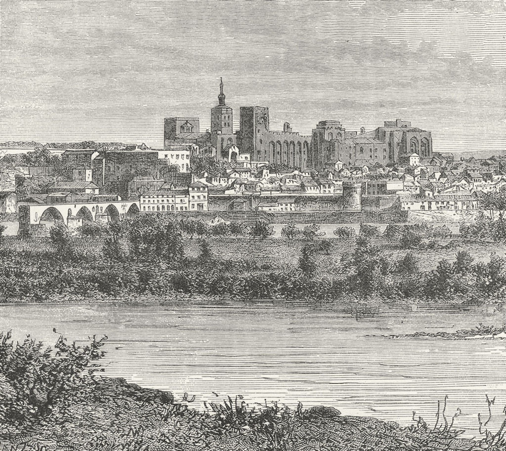 FRANCE. Avignon & Palace of Popes c1885 old antique vintage print picture